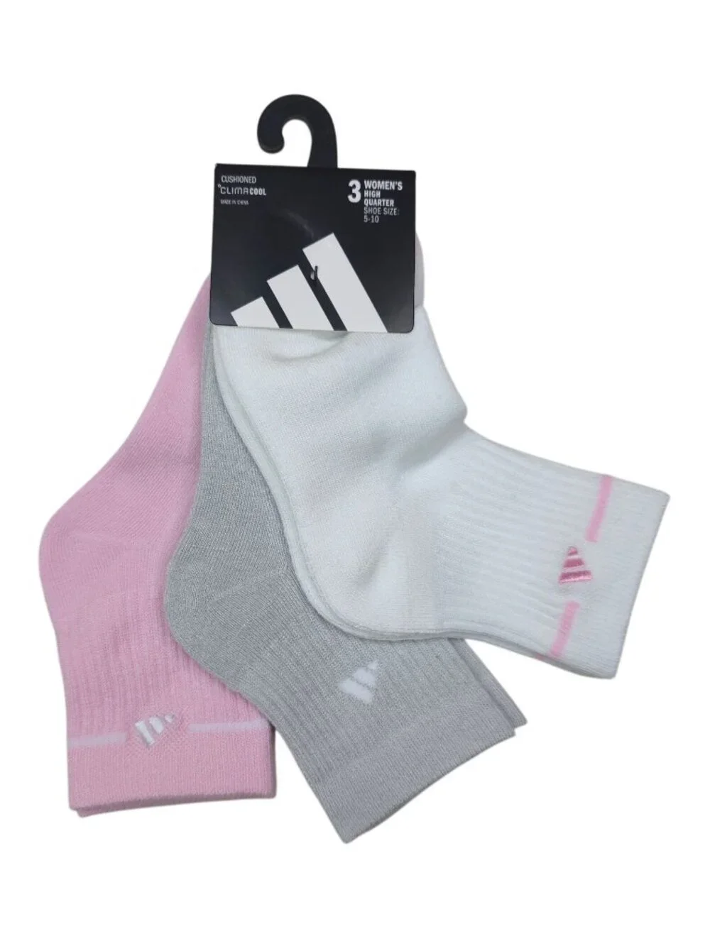 Adidas ClimaCool Cushioned High Quarter Socks 3-Pack Pink Grey White